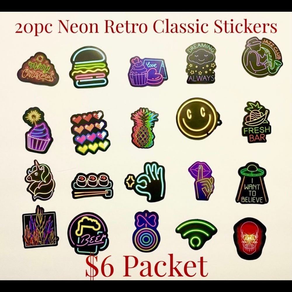20pc Neon Retro Classic Precut Stickers